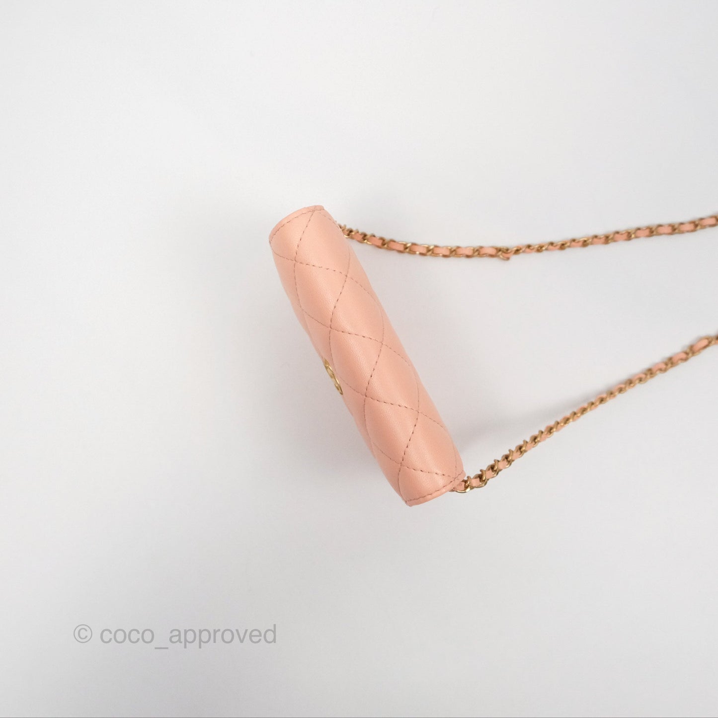 Chanel Pearl Crush Card Holder Pink Beige Lambskin Aged Gold Hardware