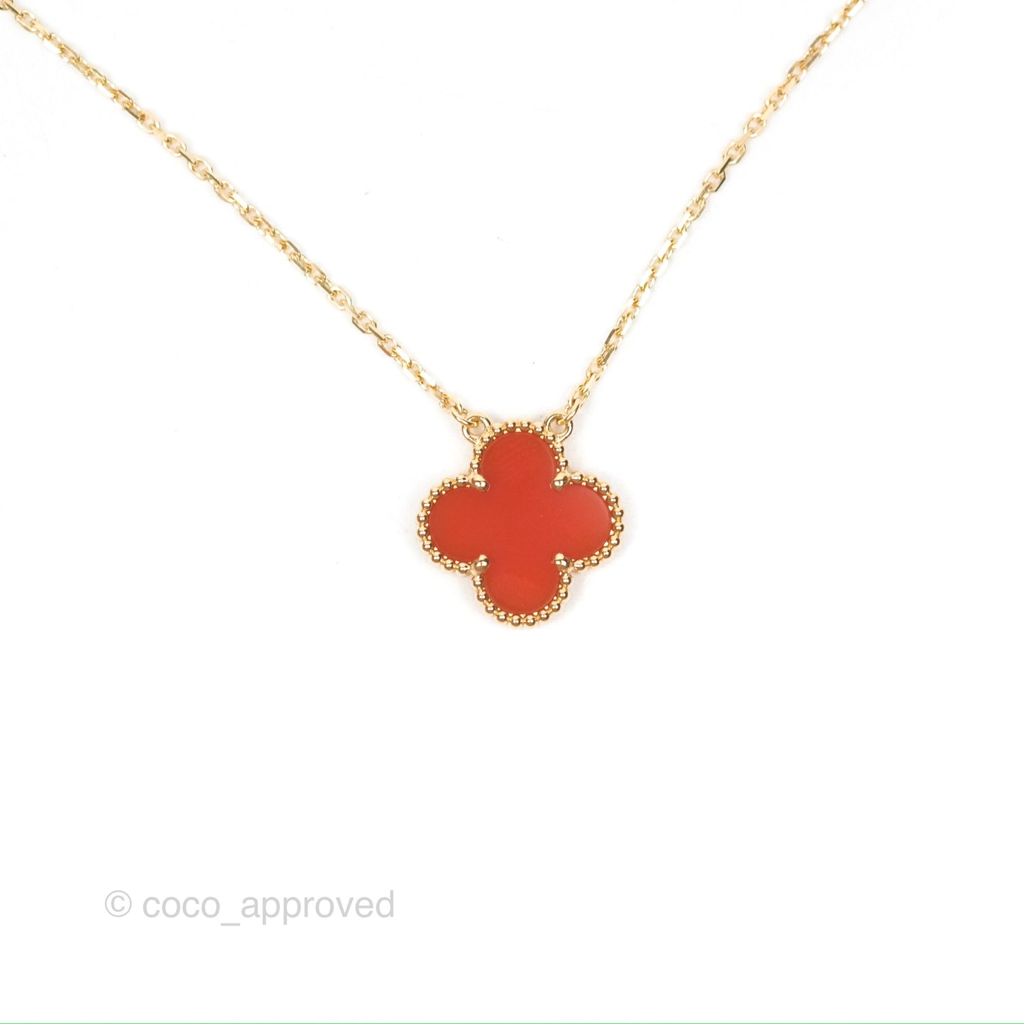 Van Cleef & Arpels Vintage Alhambra Pendant Red Carnelian Yellow Gold