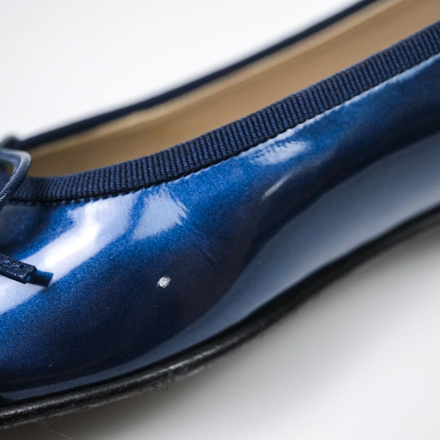 Chanel Ballerina Patent Leather Flats Navy/ Black Size 38.5