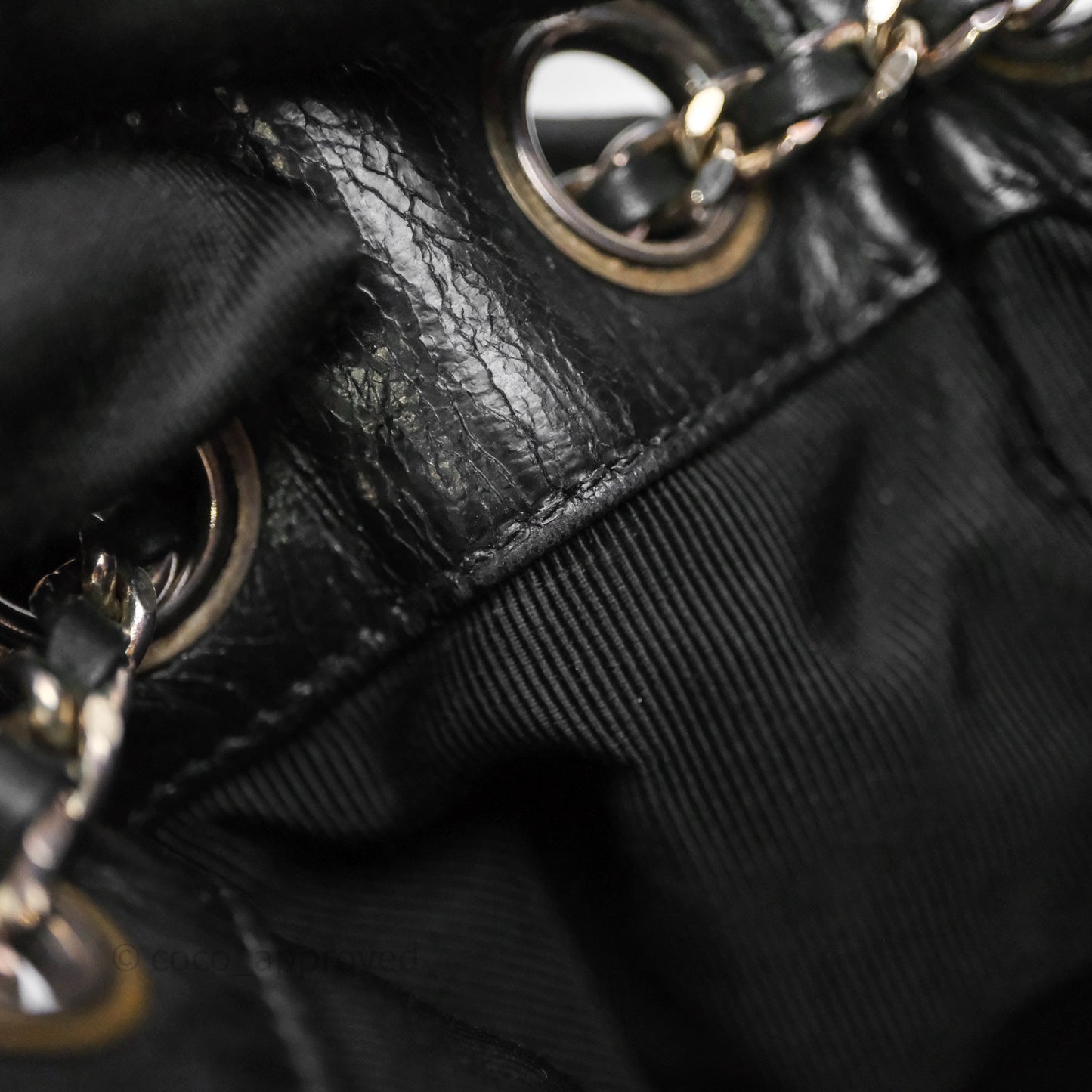 Chanel Vintage CC Drawstring Bag Black Calfskin Silver Hardware