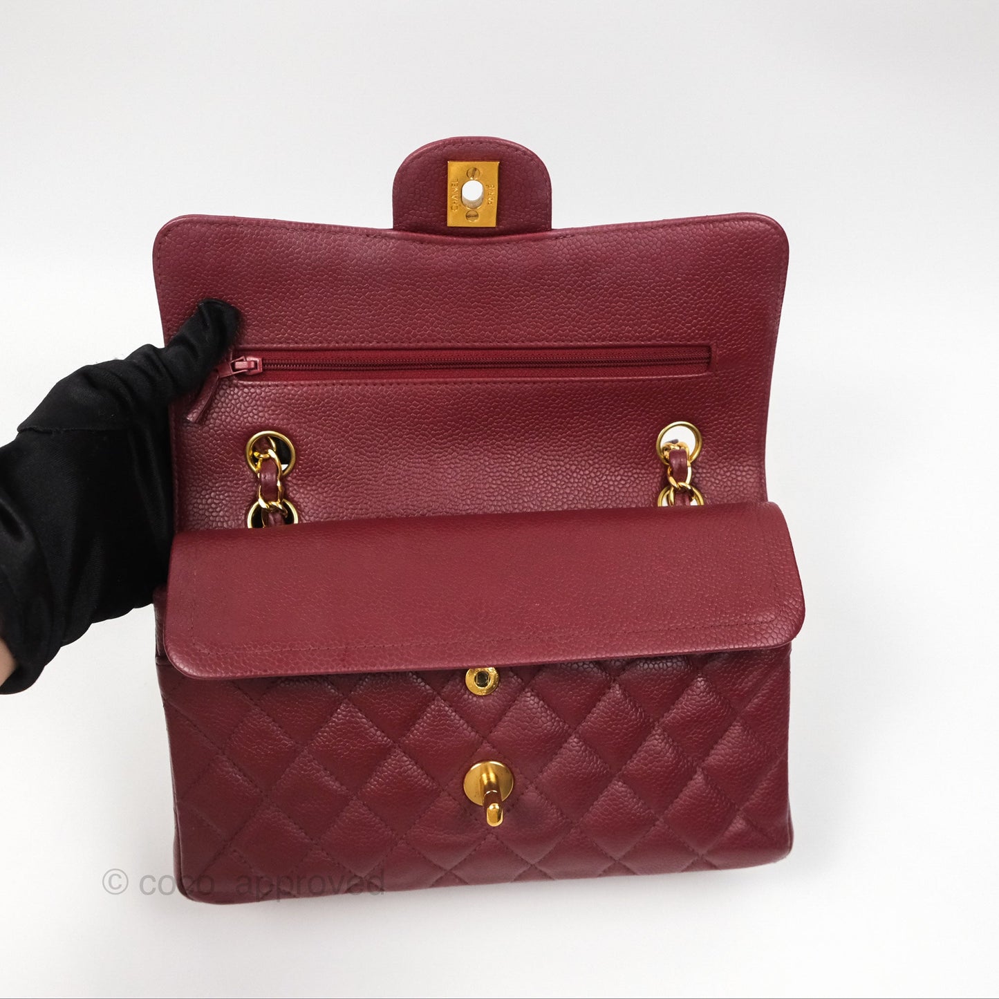 Chanel Vintage Classic Small S/M Flap Burgundy Caviar 24K Gold Hardware