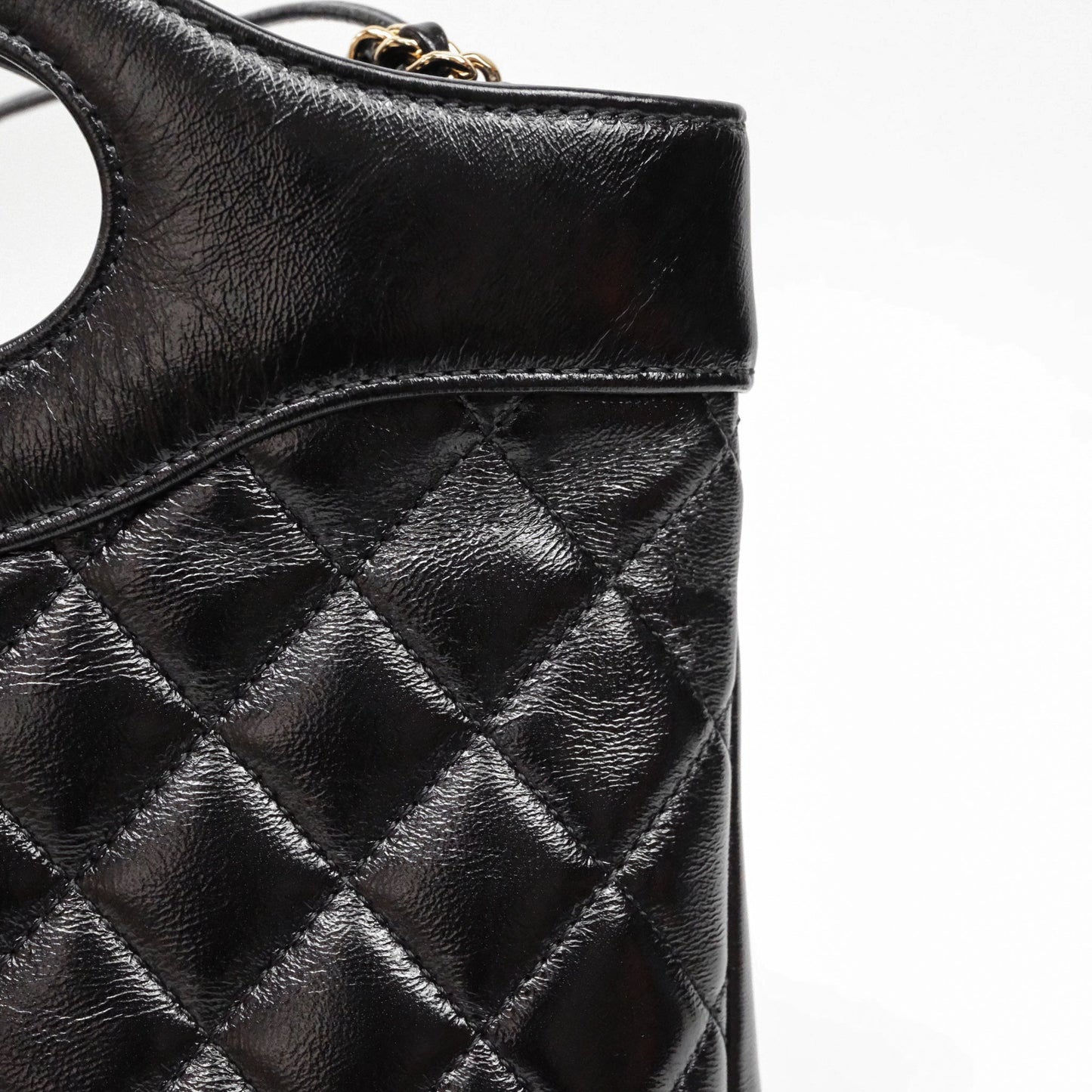 Chanel 31 Small Shopping Bag Shiny Lambskin Black Gold Hardware