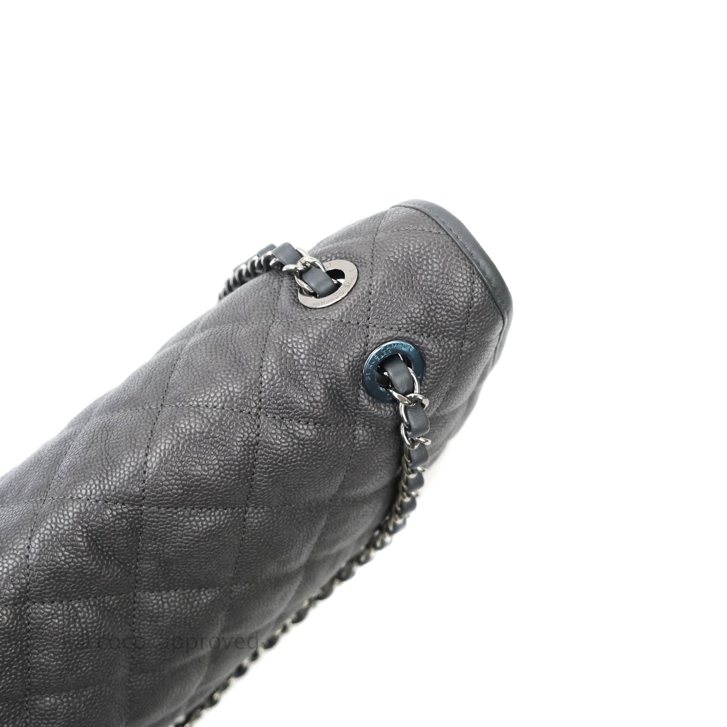 Chanel French Riviera Quilted Large Flap Bag Caviar Grey Silver Hardware