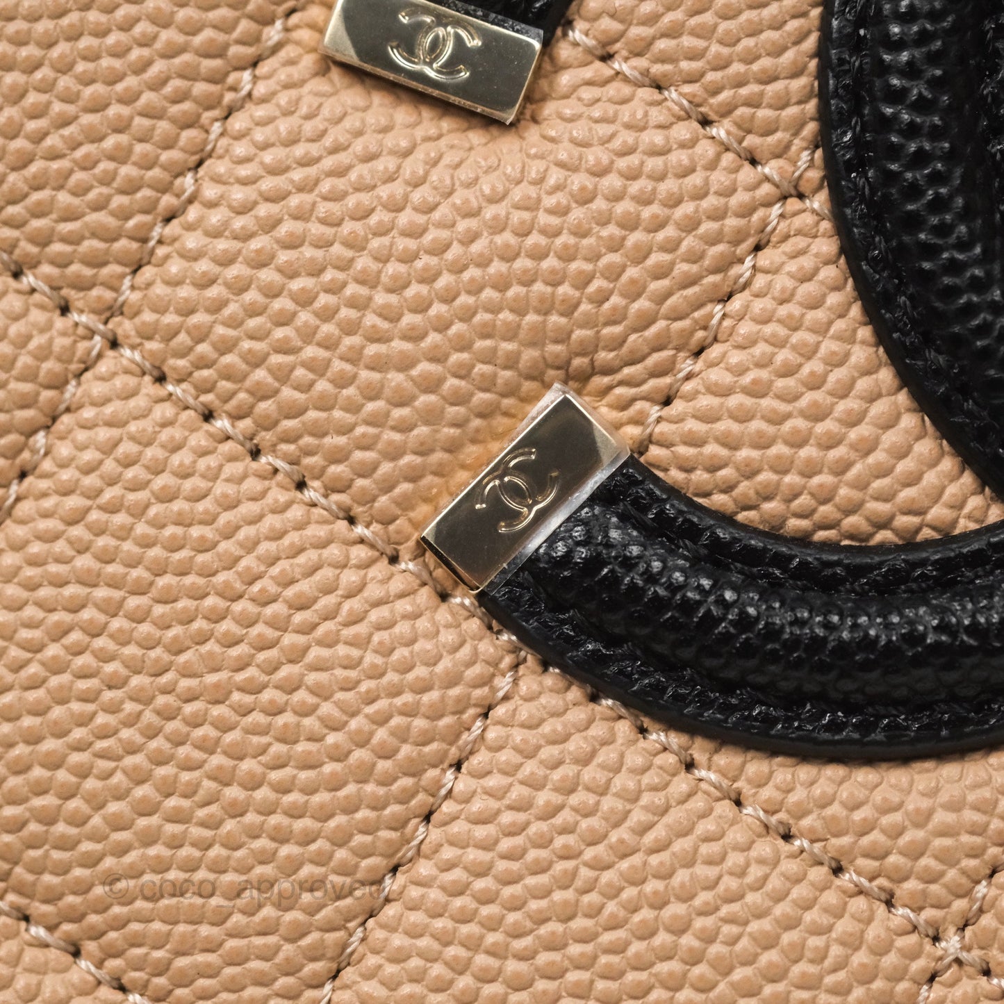 Chanel Quilted New Small CC Filigree Vanity Case Beige Caviar Gold Hardware