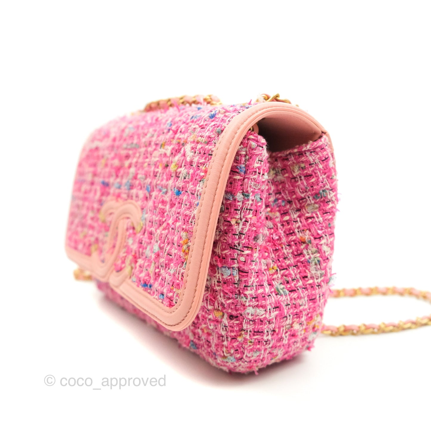 Chanel Quilted Small CC Filigree Flap Pink Tweed