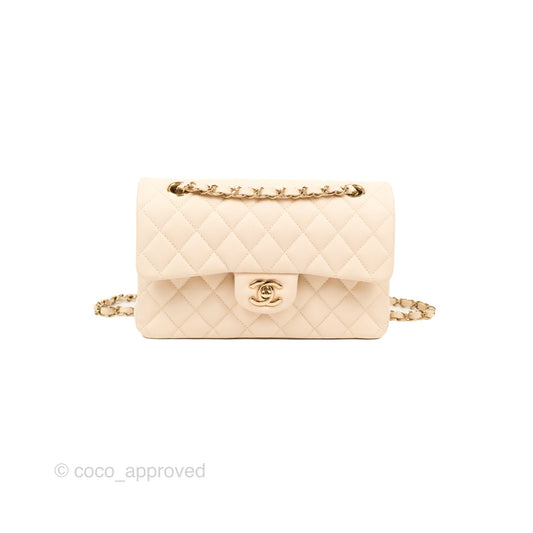 Chanel Small Classic Quilted Flap Light Ivory Beige Caviar Gold Hardware 20C