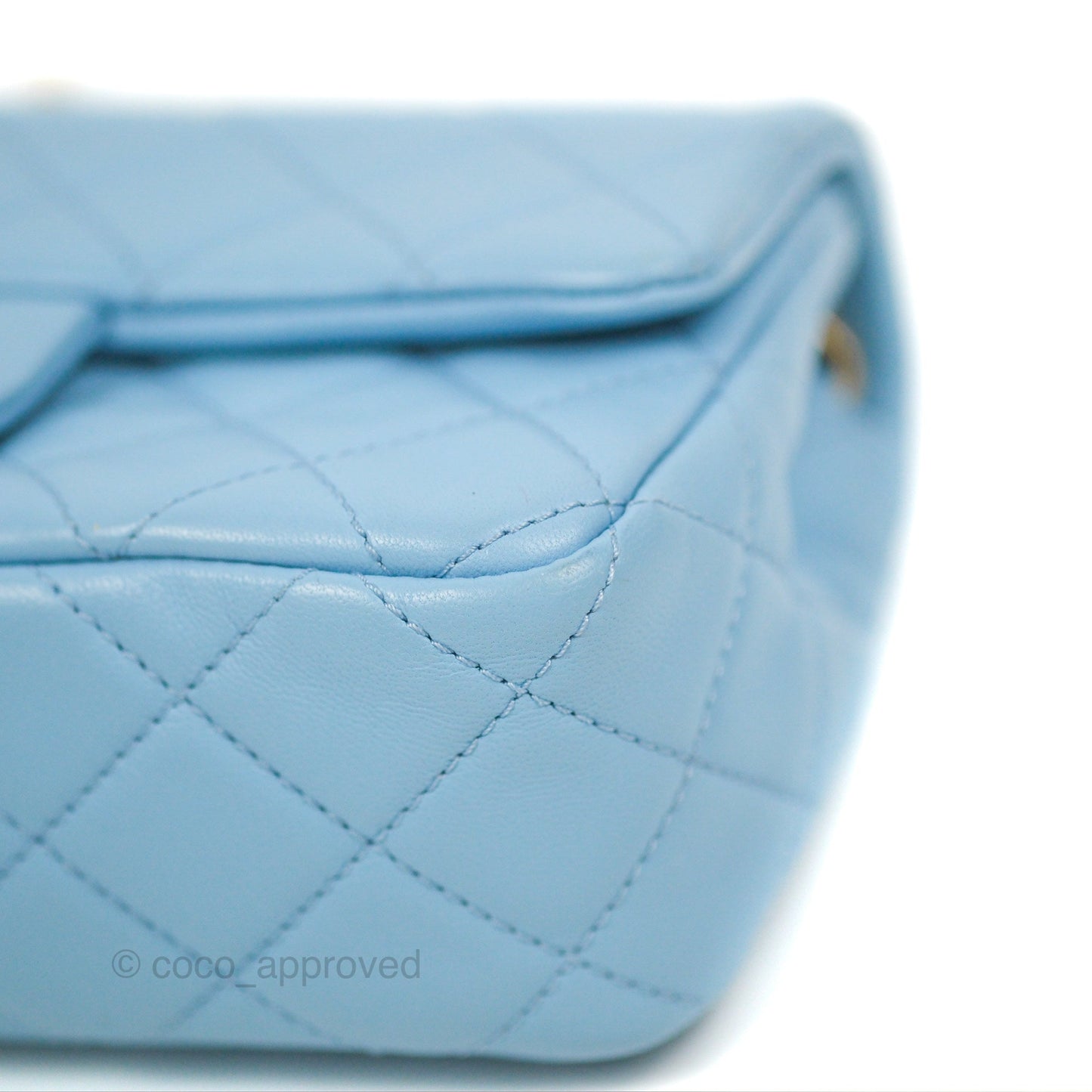 Chanel Mini Rectangular Pearl Crush Quilted Blue Lambskin Aged Gold Hardware
