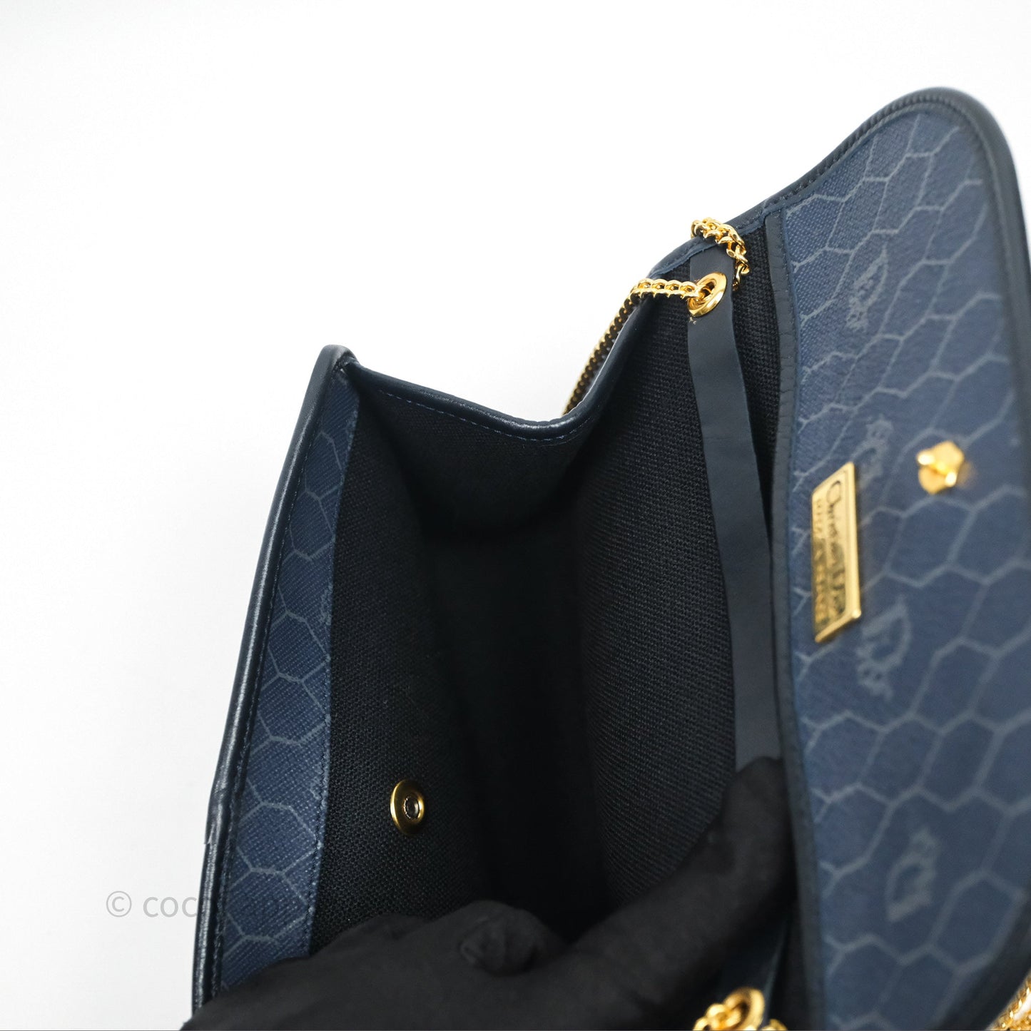 Christian Dior Vintage Honeycomb Flap Bag Navy Gold Hardware