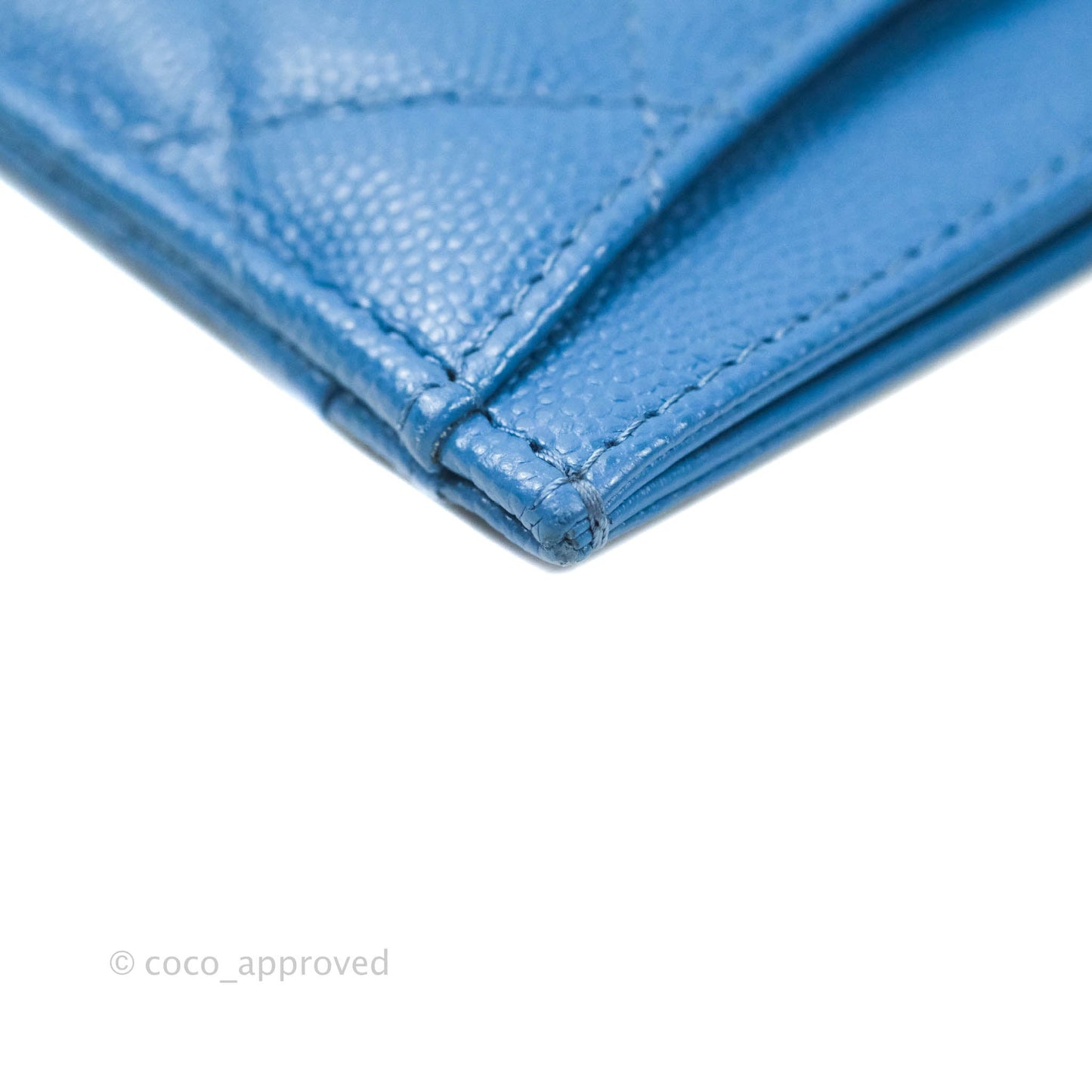 Chanel Classic Caviar Flat Card Holder Blue Gold Hardware