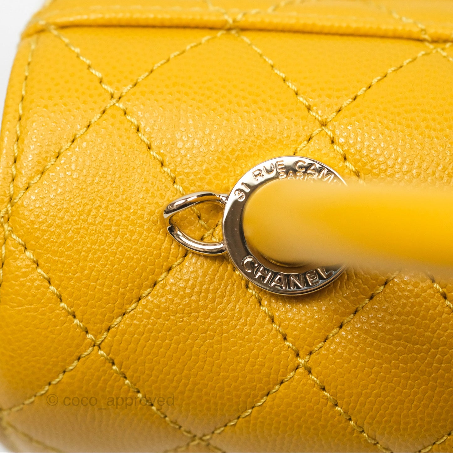 Chanel Small Coco Handle Mustard Yellow Caviar Gold Hardware