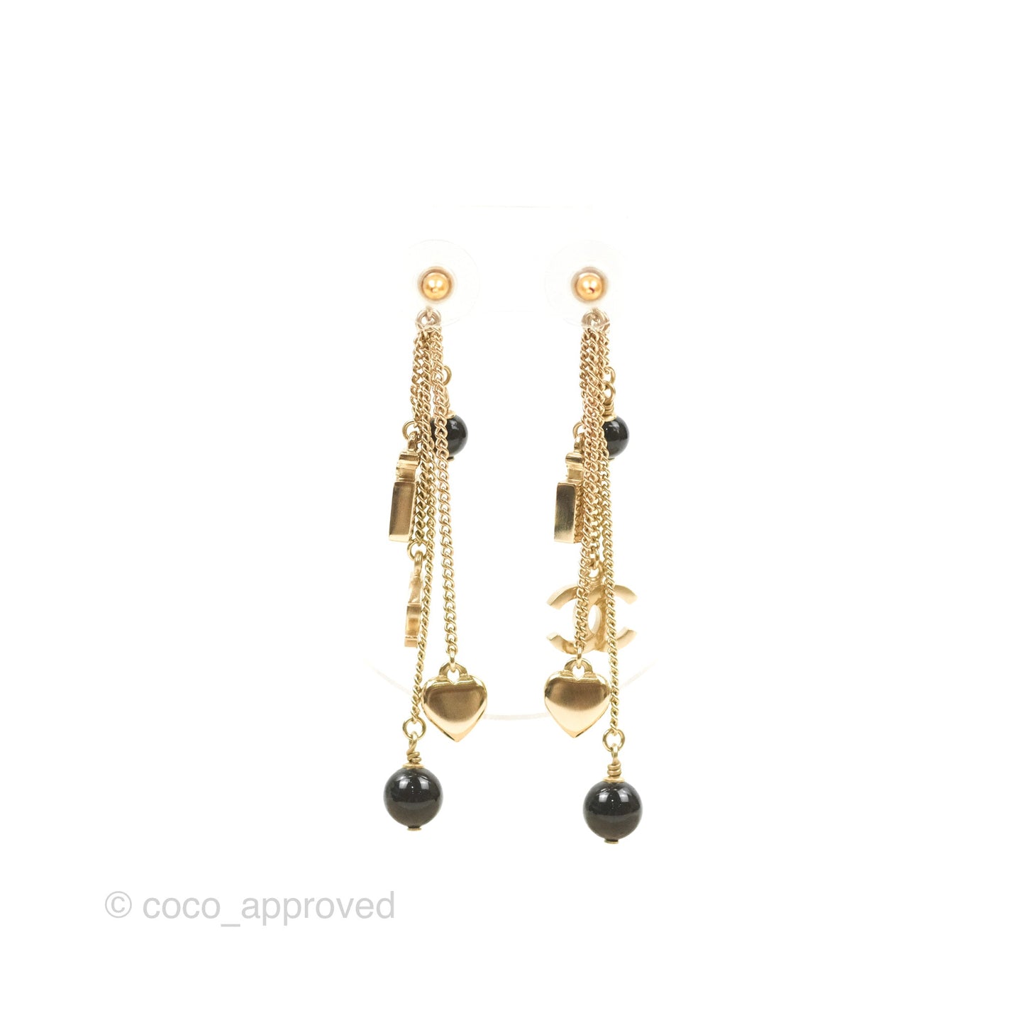 Chanel CC Charm Long Drop Earrings Gold Tone 18B