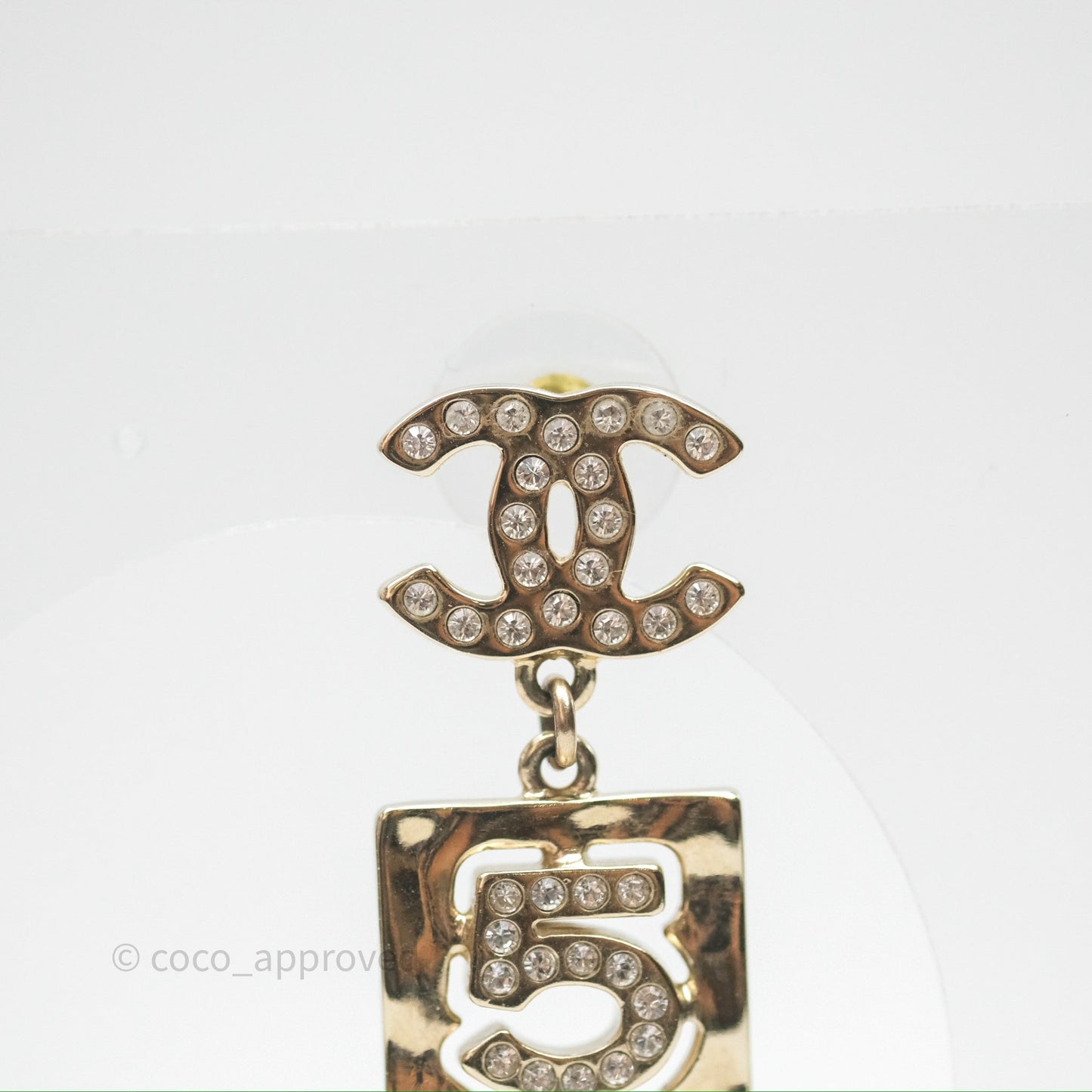 Chanel Crystal CC No.5 Drop Earrings Gold Tone 22S