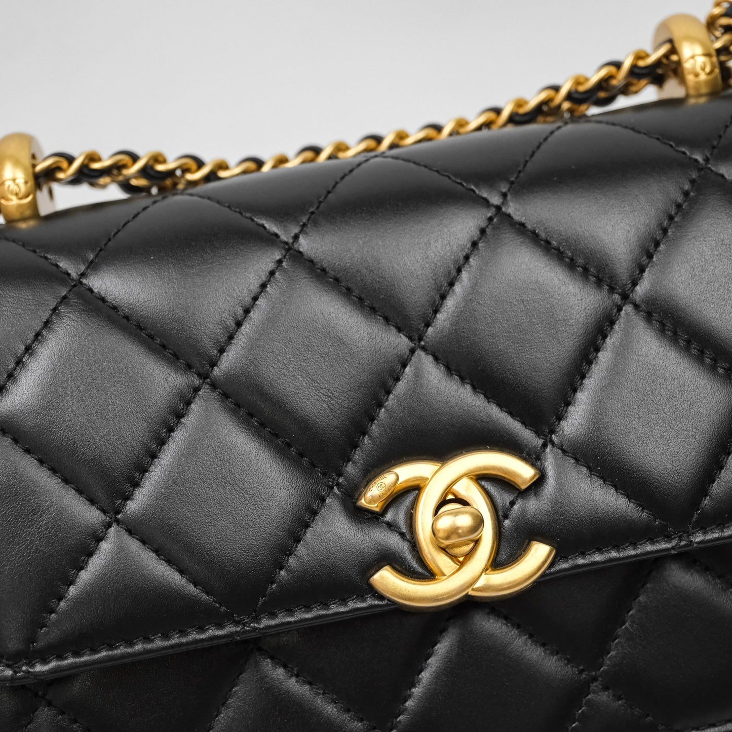 Chanel Mini Perfect Fit Adjustable Quilted Black Calfskin Aged Gold Hardware