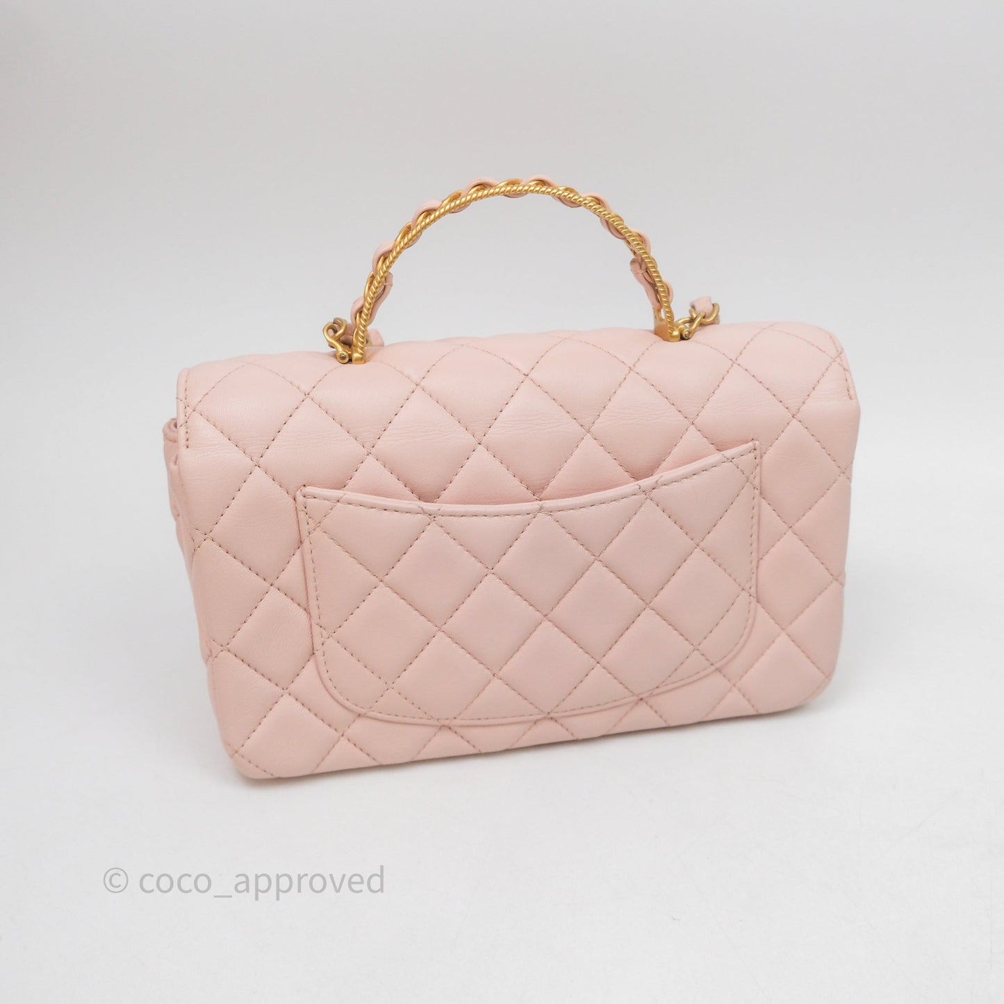 Chanel Top Handle Mini Rectangular Flap Bag Pink Lambskin Aged Gold Hardware
