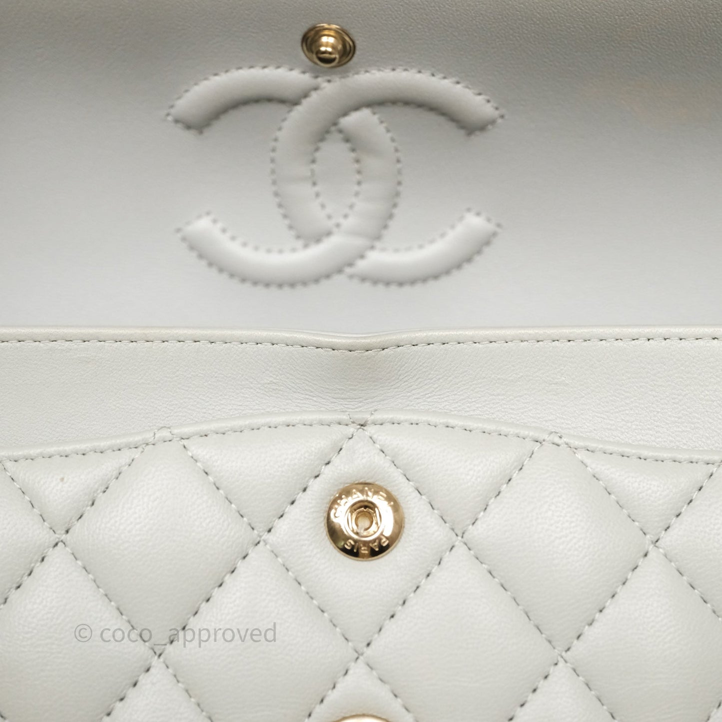 Chanel Small Classic Flap Quilted Grey Lambskin Gold Hardware