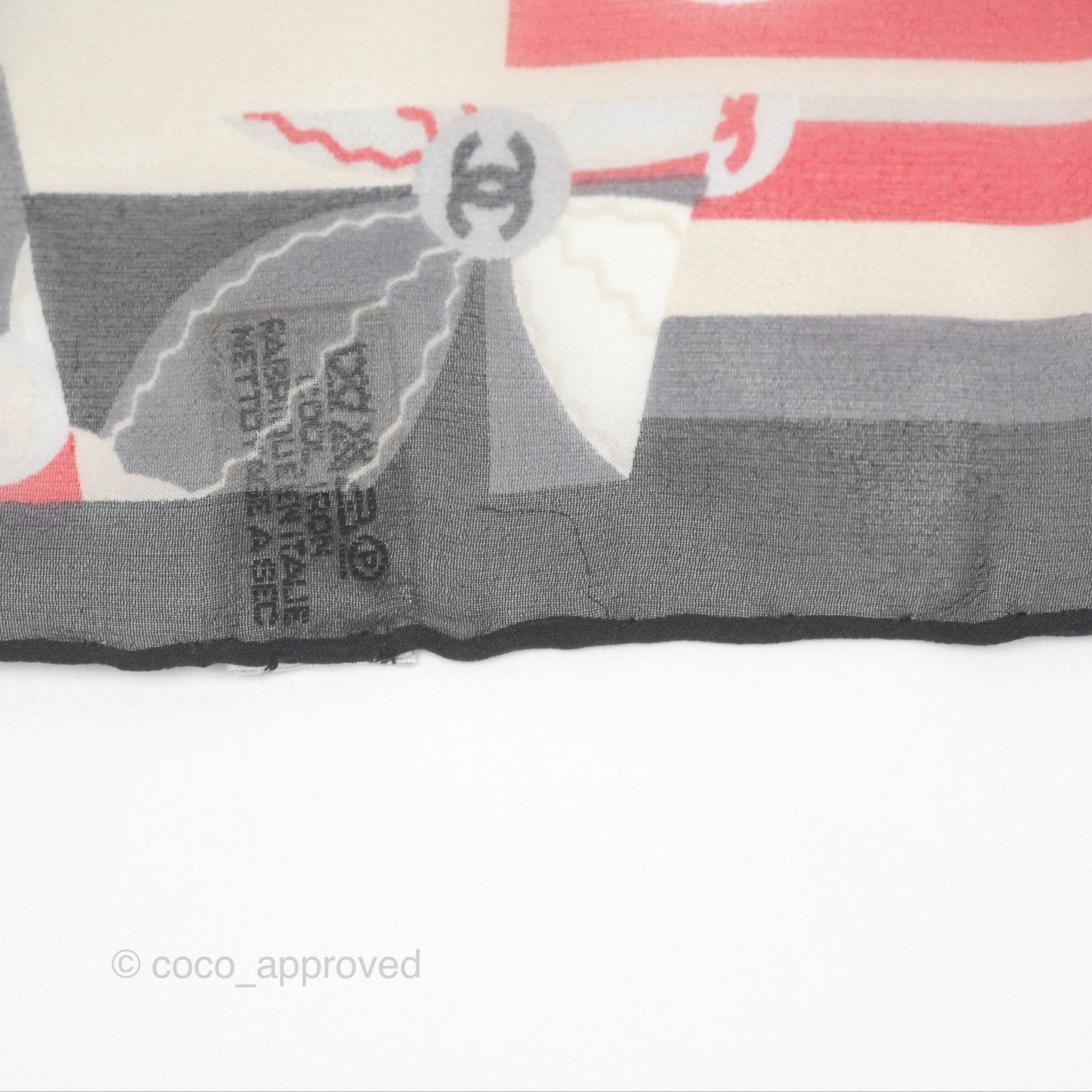 Chanel CC Silk Square Scarf 90 Grey/Red/White