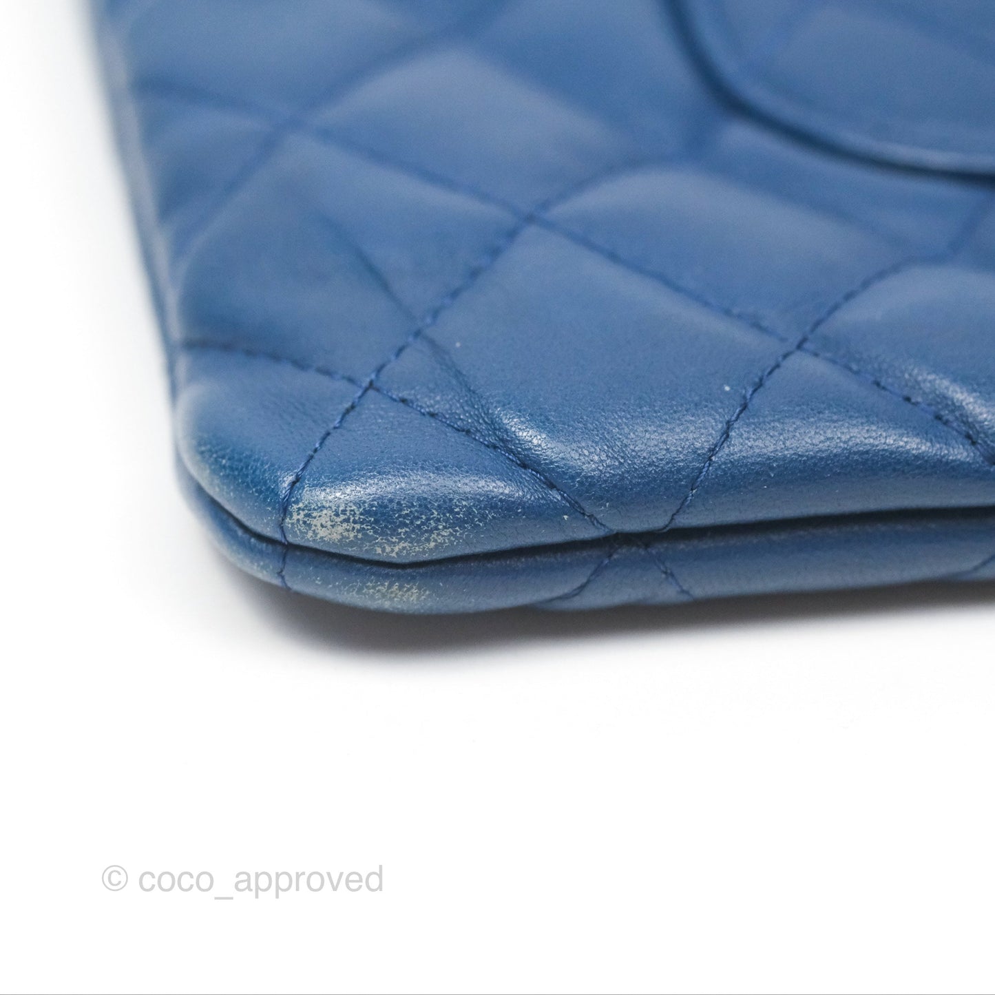 Chanel Medium Quilted O Case Blue Lambskin Gold Hardware