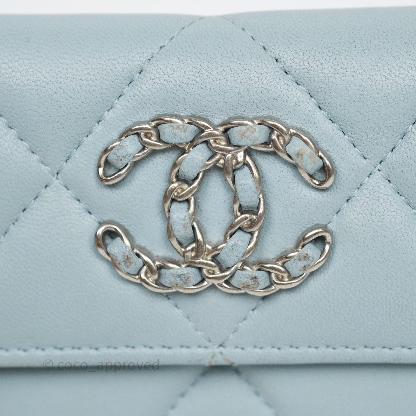 Chanel 19 Flap Card Holder Light Blue Lambskin