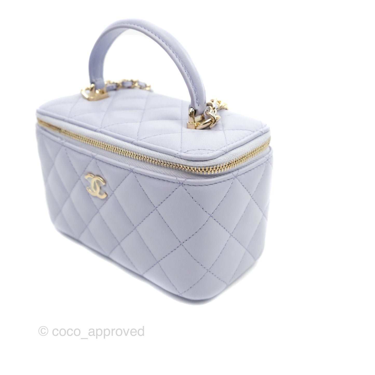 Chanel Vanity Rectangular Top Handle Light Purple Lilac Lambskin Gold Hardware