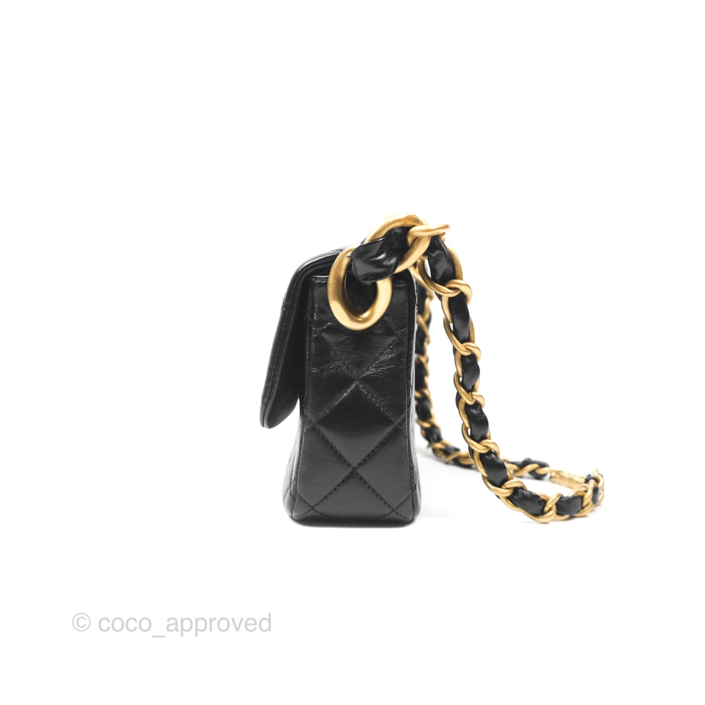 Chanel CC Chain Shoulder Bag Black Shiny Aged Calfskin