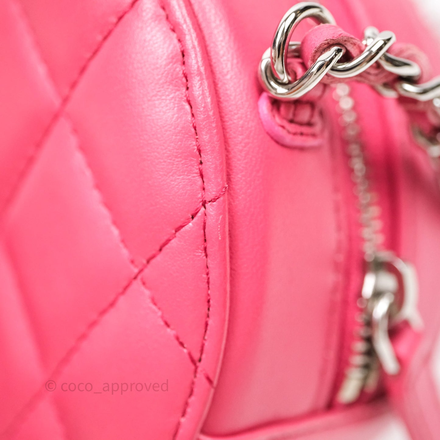 Chanel Quilted Round Clutch With Chain Dark Pink Lambskin Gold Hardware
