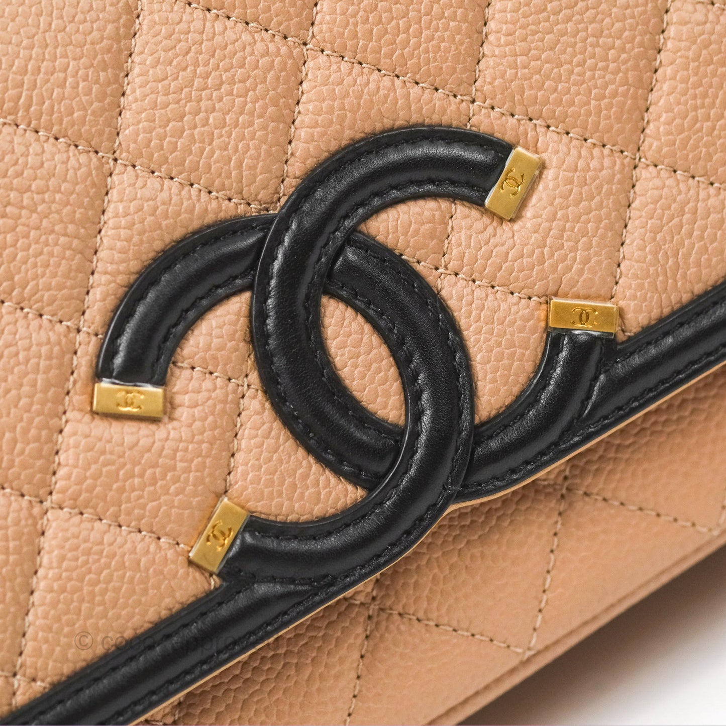 Chanel Quilted Small CC Filigree Flap Beige Black Caviar