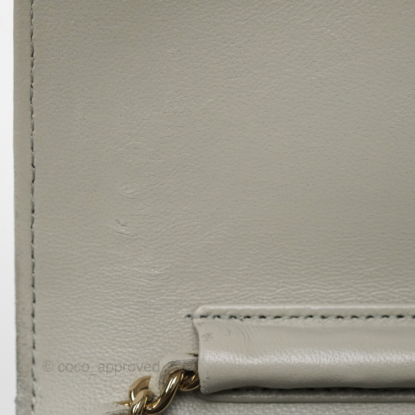 Chanel Classic Quilted Wallet on Chain WOC Light Grey Lambskin Gold Hardware