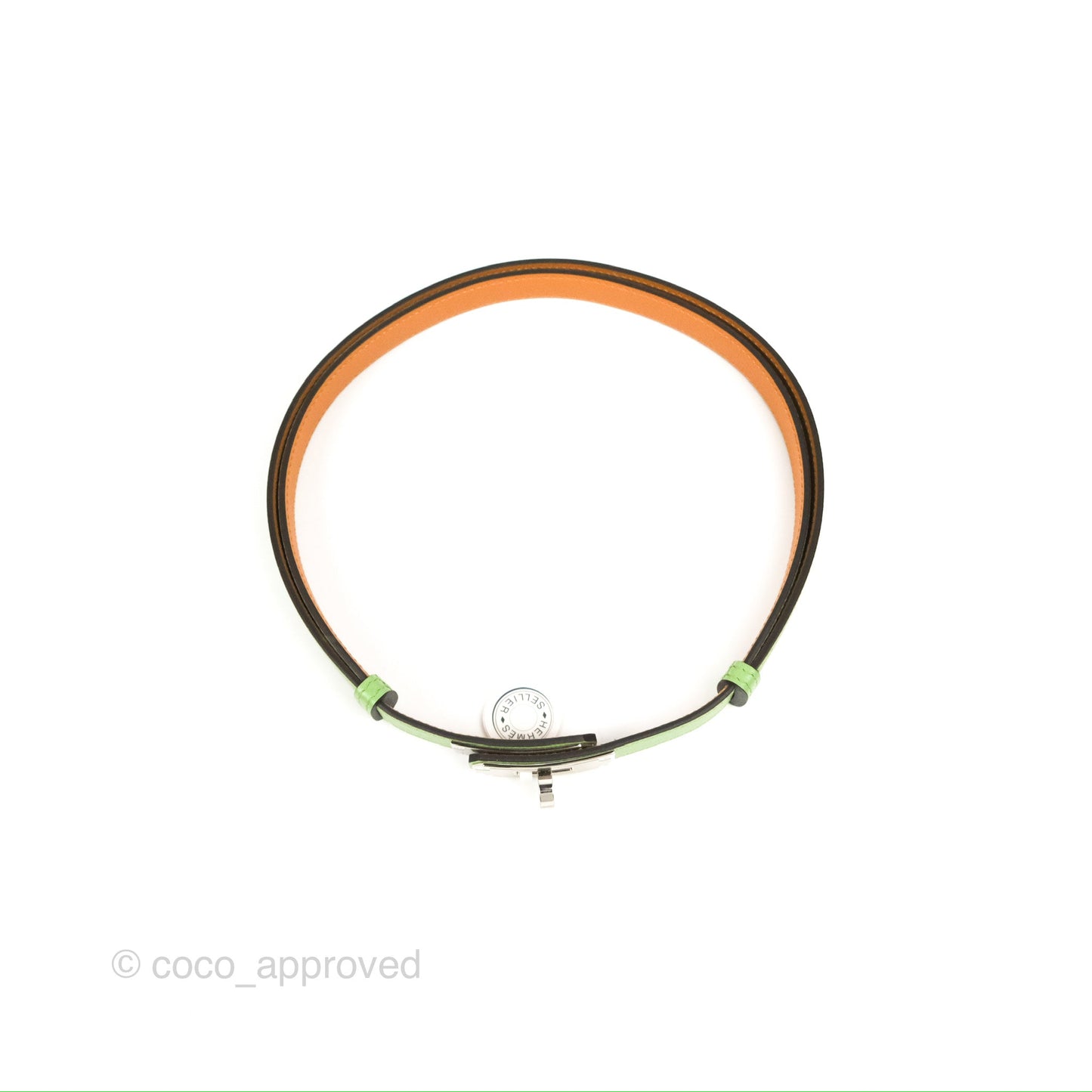 Hermès Kelly (Pocket) Belt 18 Vert Criquet / Chai Epsom Palladium Hardware