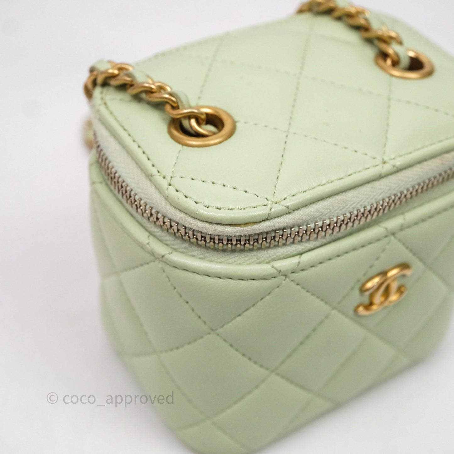 Chanel Mini Pearl Crush Vanity With Chain Green Aged Gold Hardware