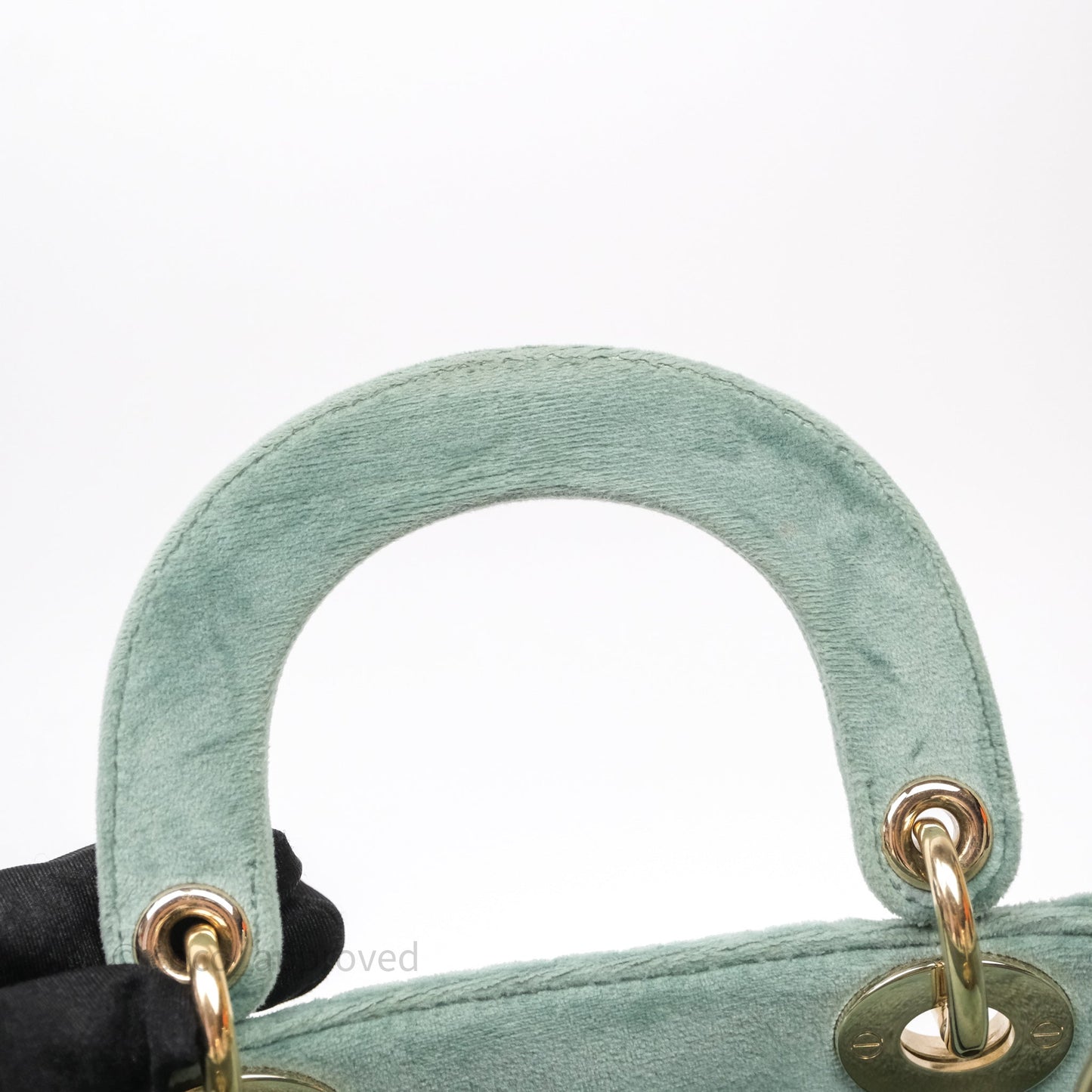 Christian Dior Mini Lady Dior Green Suede Cannage Gold Hardware