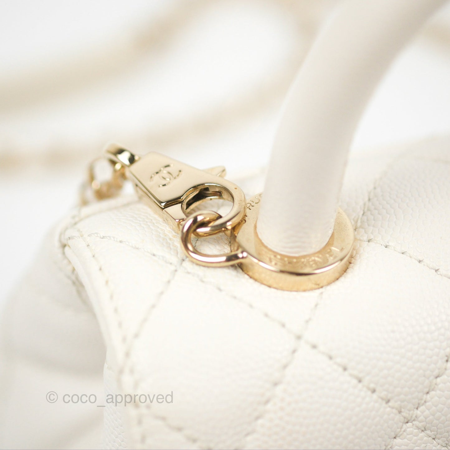 Chanel Mini Coco Handle Quilted Ivory White Caviar Gold Hardware