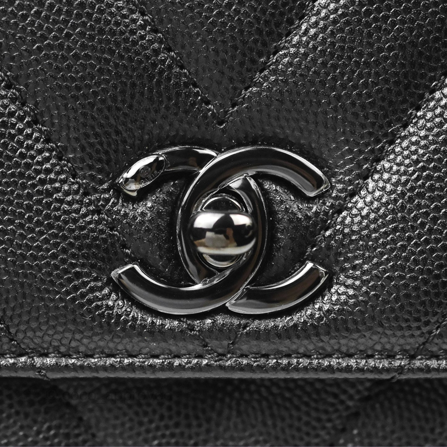 Chanel Small Coco Handle Chevron So Black Caviar