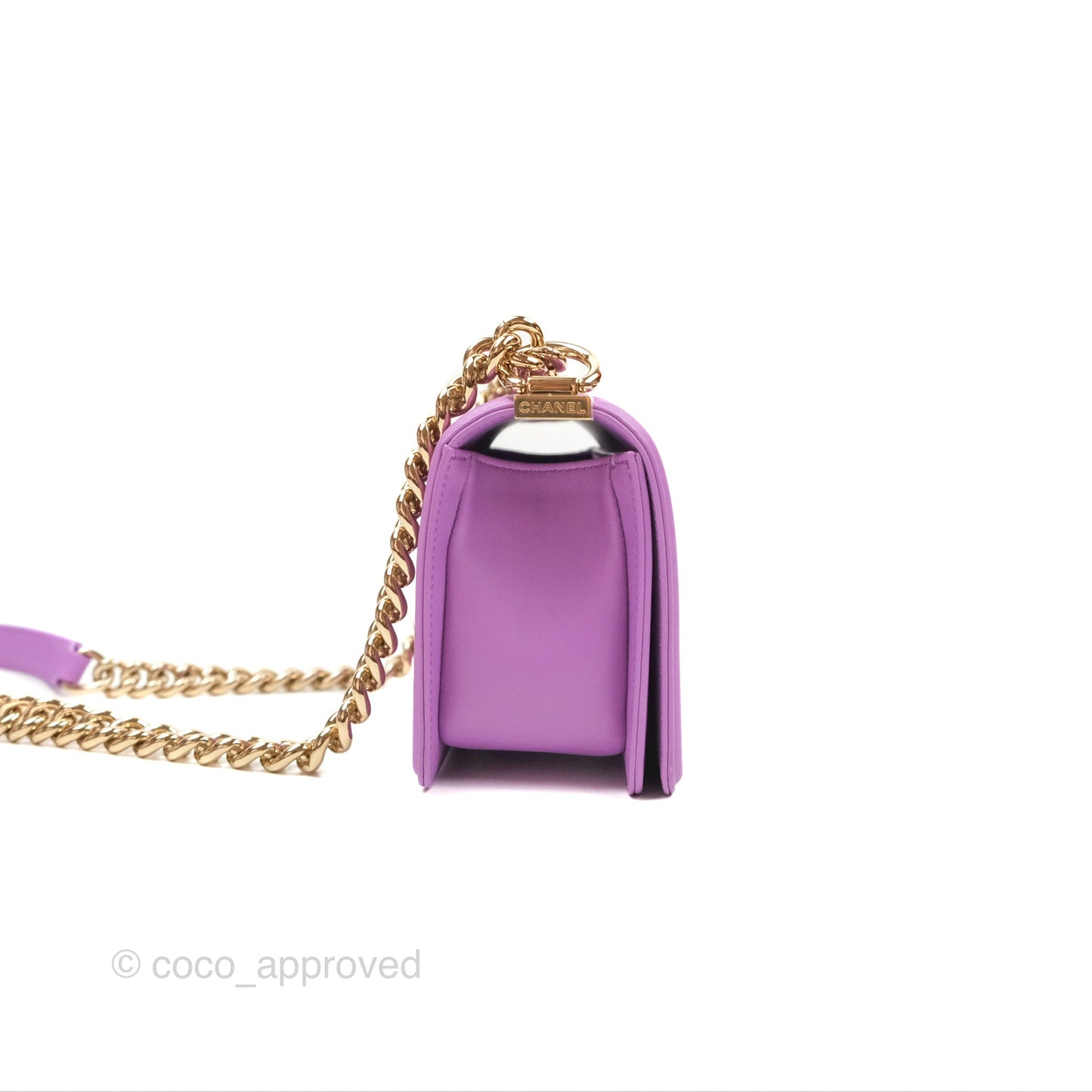 Chanel Chevron Small Boy Purple Calfskin Gold Hardwa