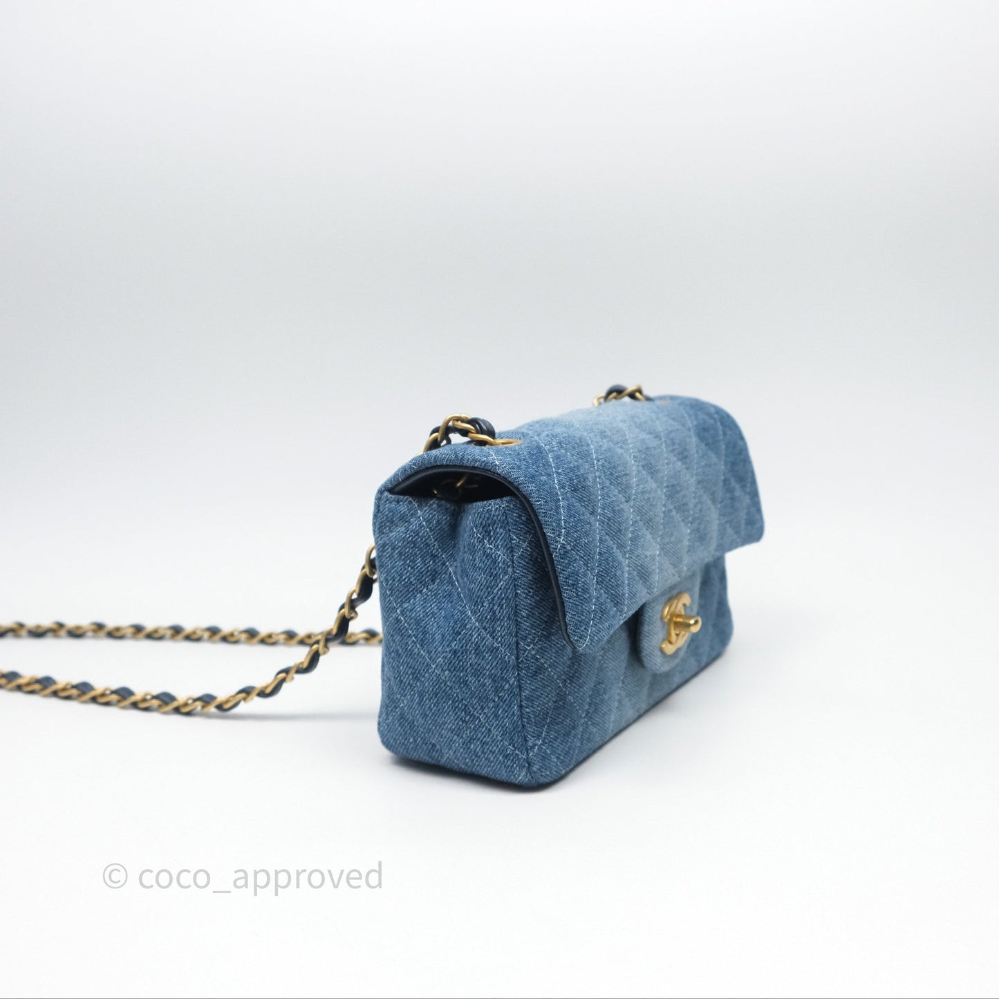 Chanel Quilted Mini Rectangular Flap Denim Aged Gold Hardware