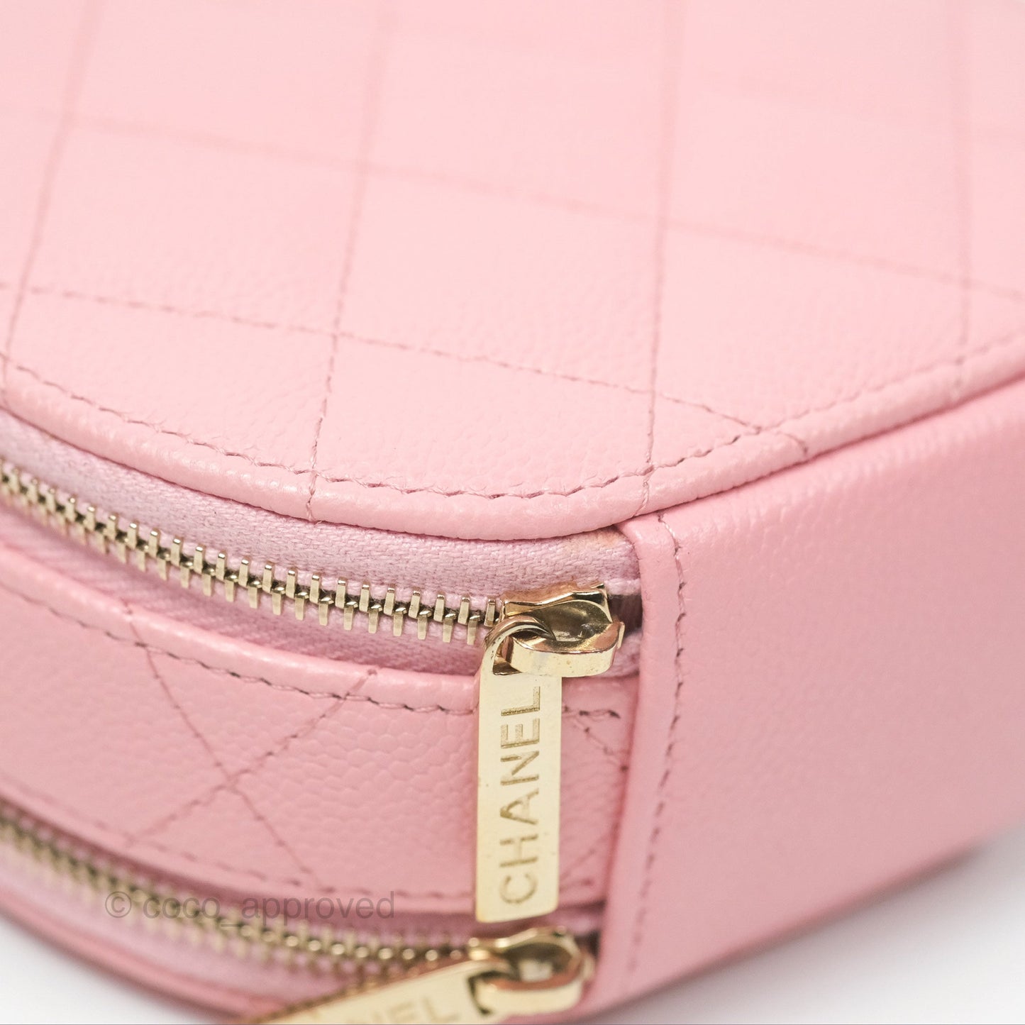 Chanel Mini Round Vanity Bag Handle With Care Pink Caviar 22C