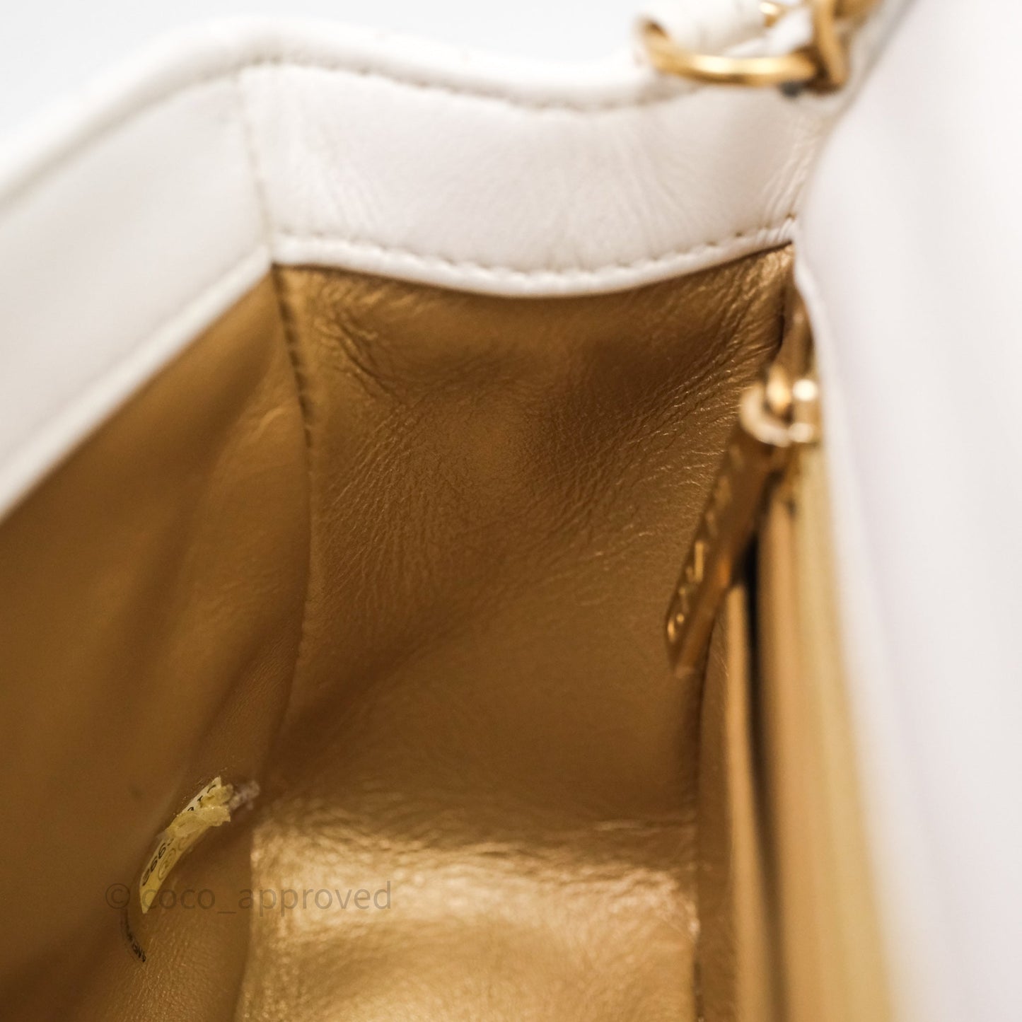 Chanel Mini Rectangular Pearl Crush Quilted White Lambskin Aged Gold Hardware