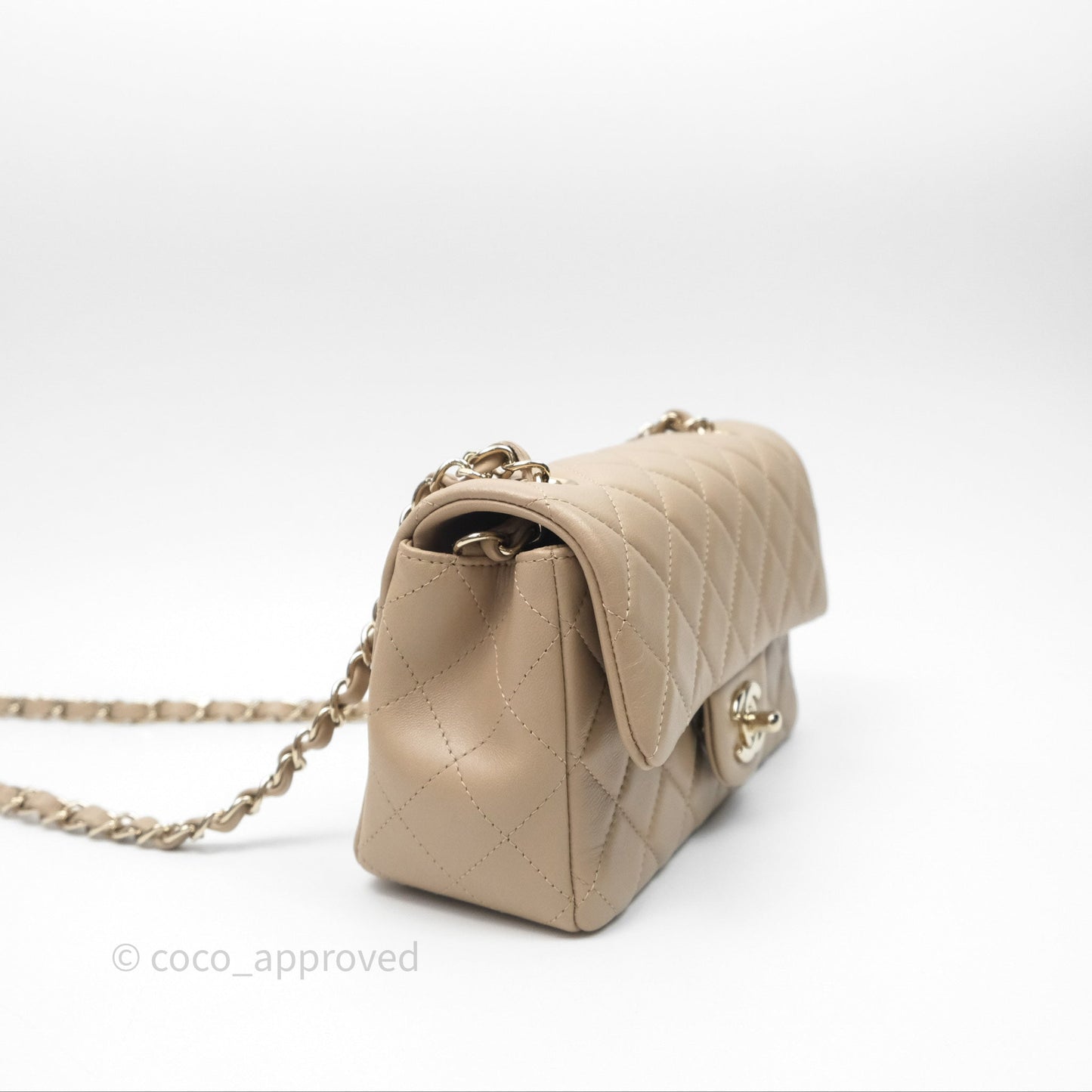 Chanel Quilted Mini Rectangular Flap Beige Lambskin Gold Hardware