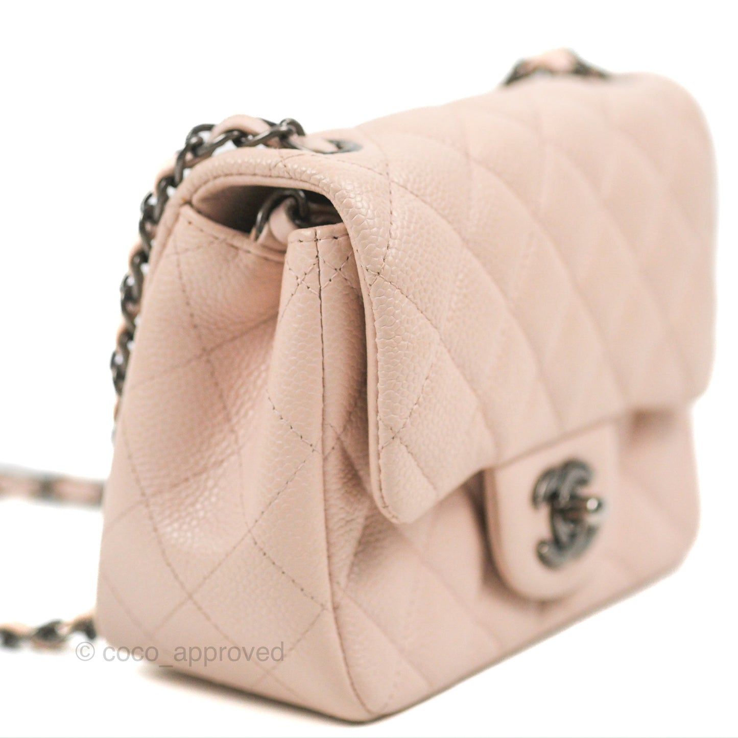 Chanel Quilted Mini Square Flap Pale Pink Caviar Ruthenium Hardware