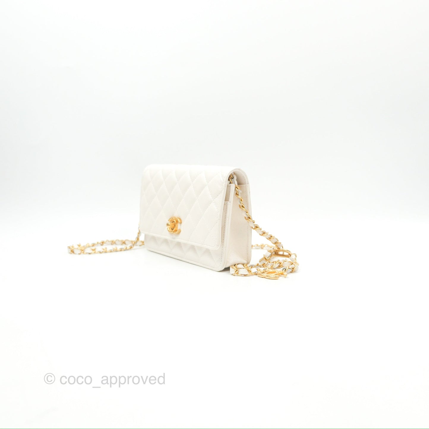 Chanel Wallet On Chain WOC Adjustable CC Chain Iridescent White Caviar Aged Gold Hardware