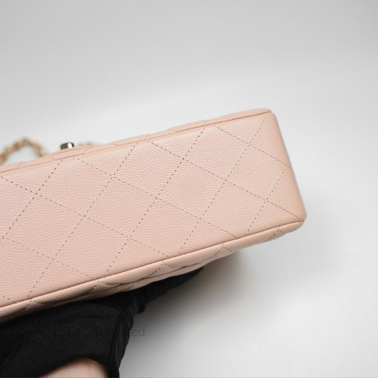 Chanel Small Classic Flap Quilted Rose Clair Caviar Gold Hardware