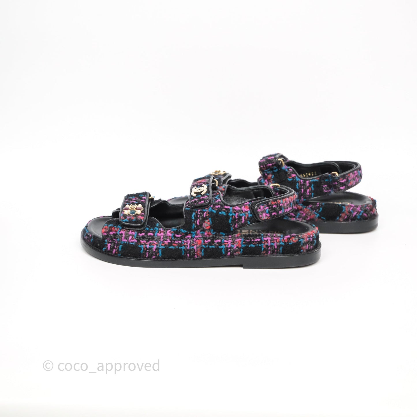 Chanel Dad Sandals Black/ Purple Tweed Size 38