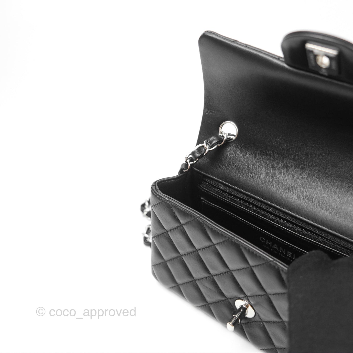 Chanel Quilted Mini Rectangular Black Lambskin Silver Hardware