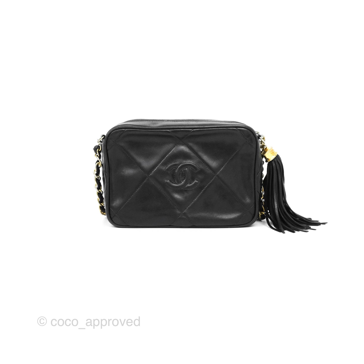 Chanel Vintage Small Camera Bag Black Lambskin Gold Hardware