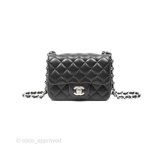 Chanel Mini Square Flap Quilted Black Lambskin Silver Hardware