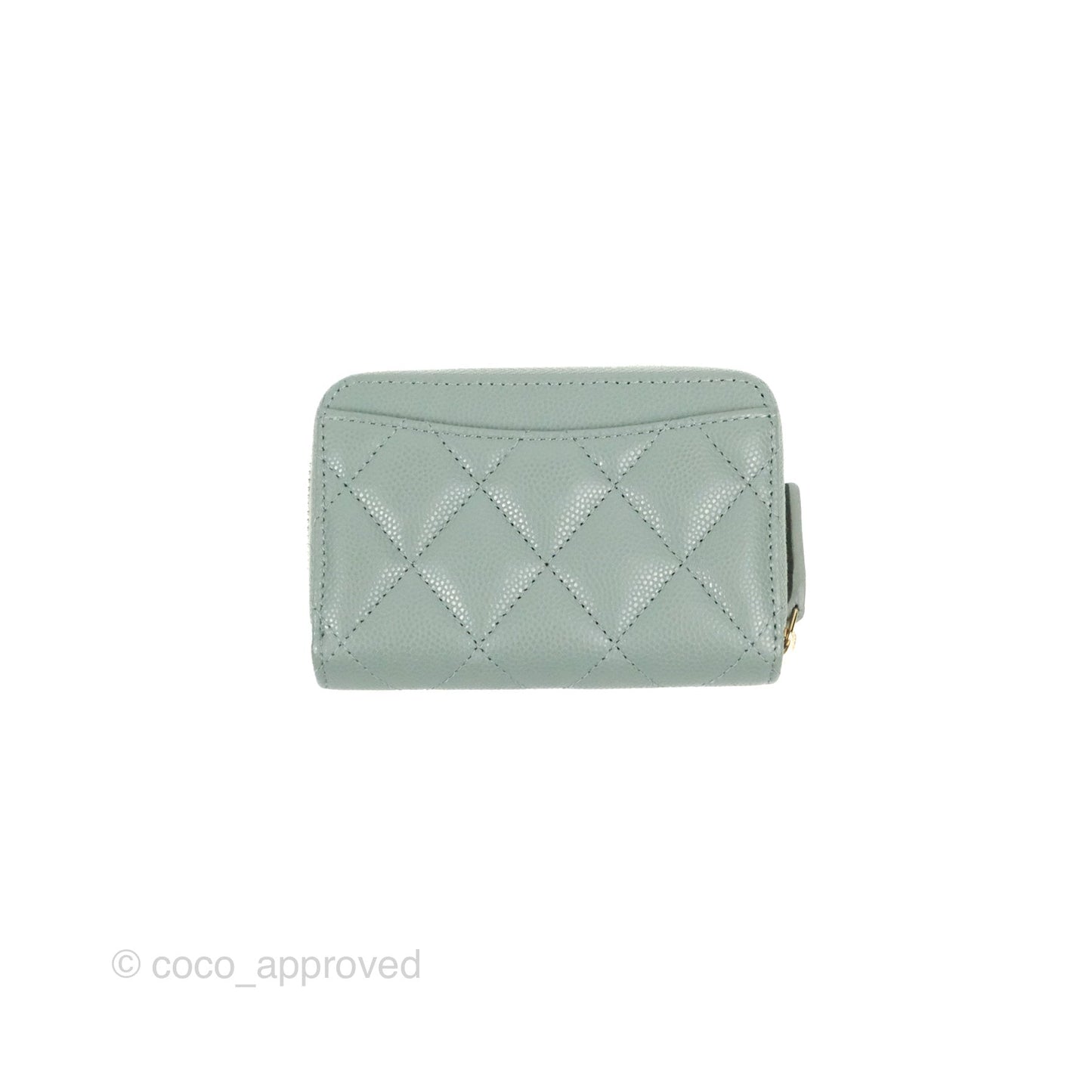 Chanel Classic Quilted Zipped Coin Purse Tiffany Green Caviar Gold Hardware