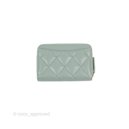 Chanel Classic Quilted Zipped Coin Purse Tiffany Green Caviar Gold Hardware