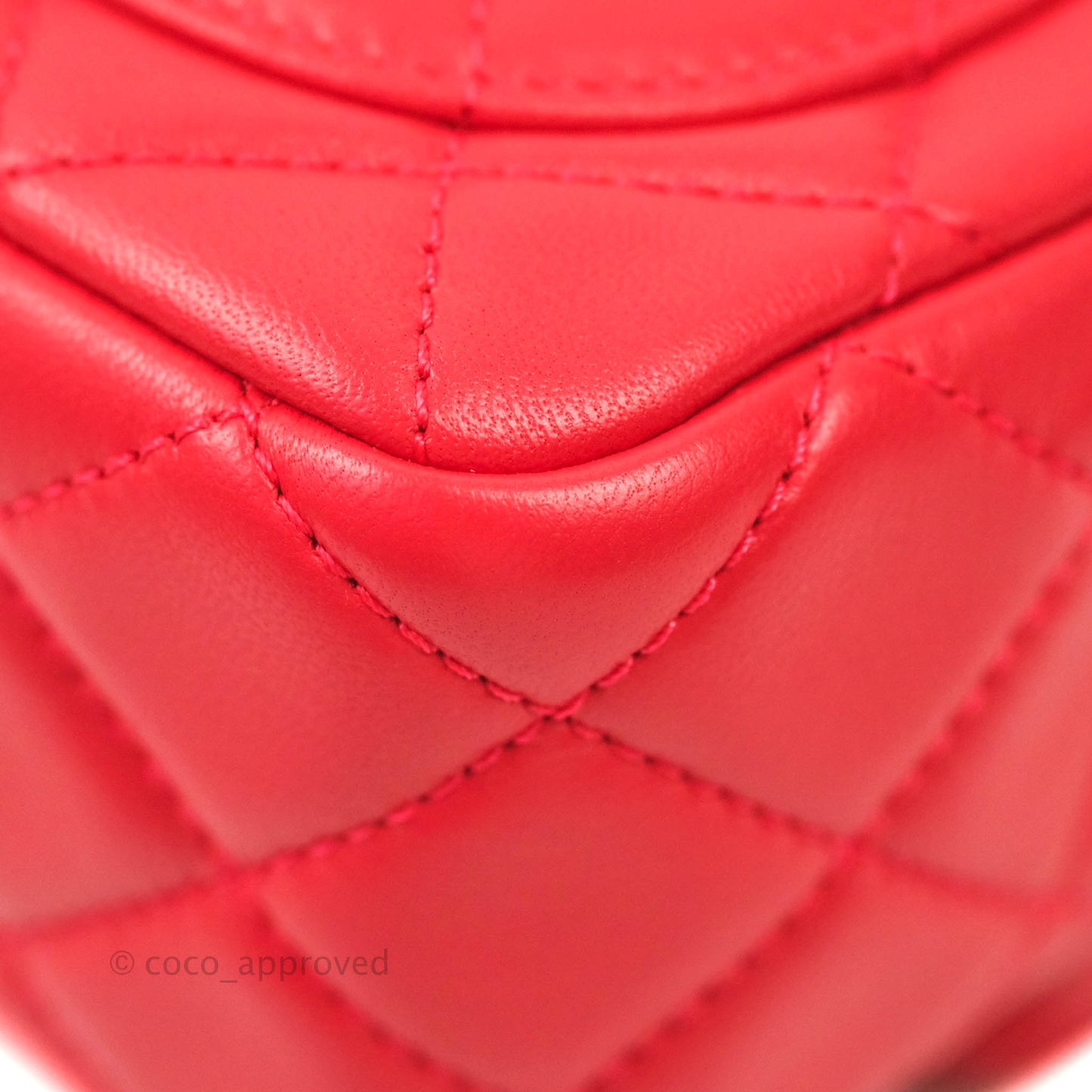 Chanel Mini Square Pearl Crush Quilted Red Lambskin Aged Gold Hardware