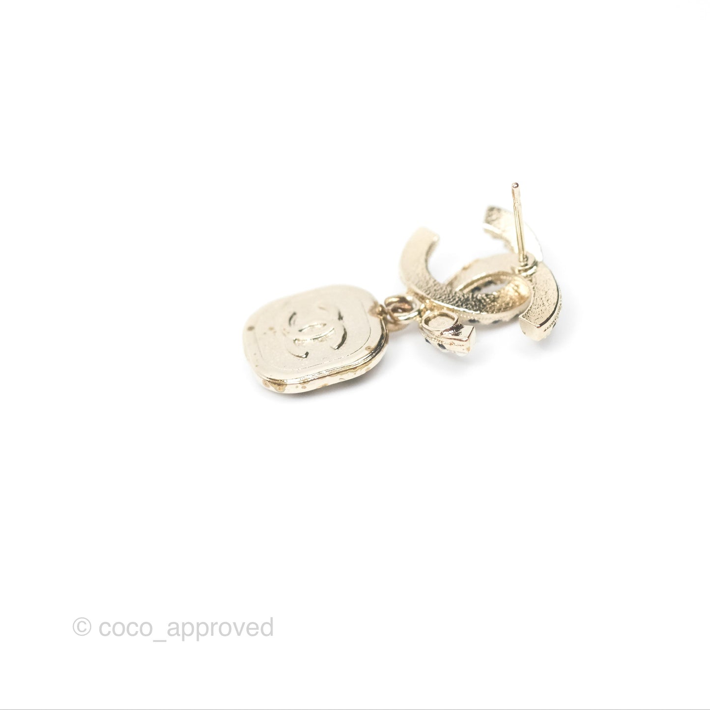 Chanel CC Pearl Black Resin Drop Earrings Gold Tone 21A