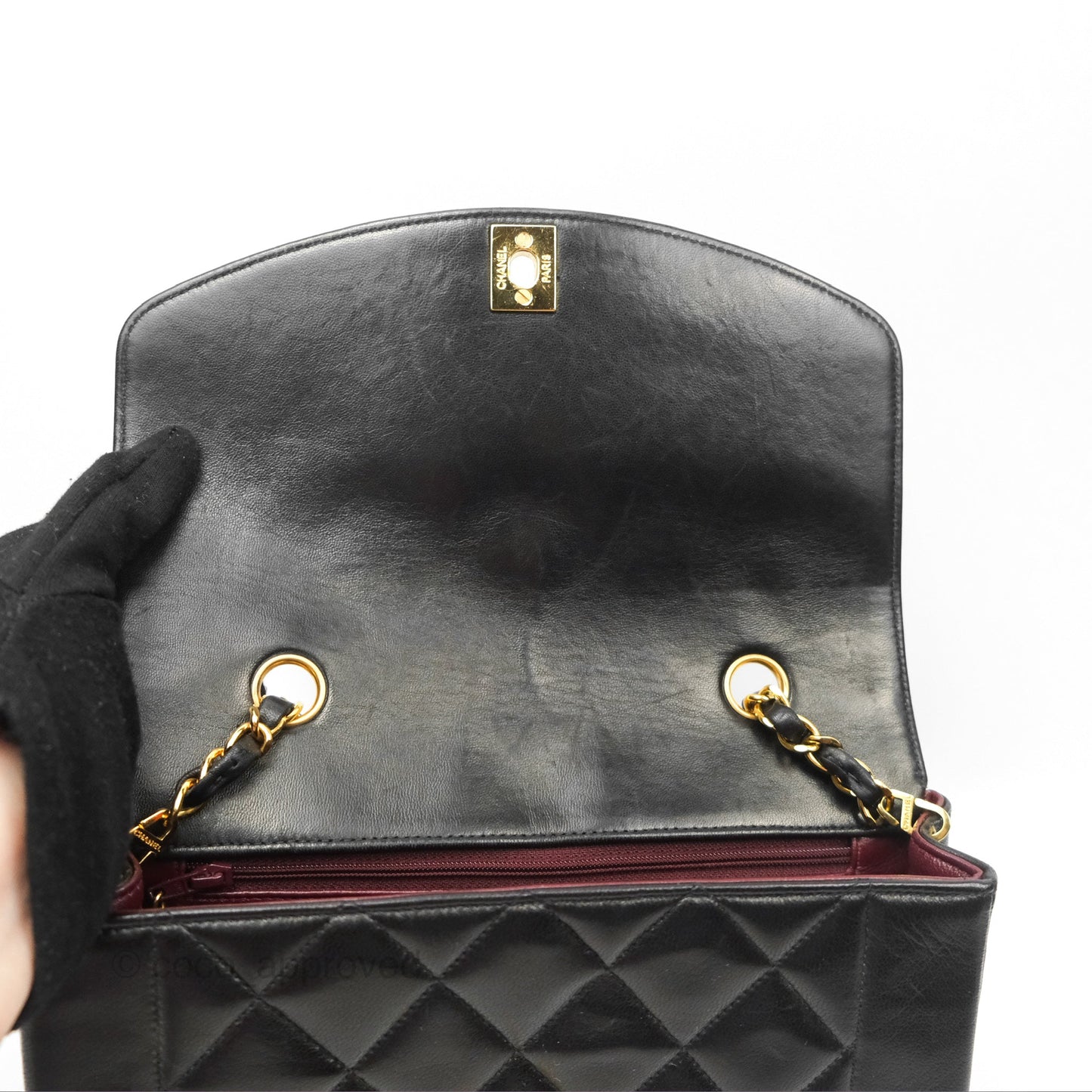 Chanel Vintage Small Quilted Classic Diana Flap Bag Black Lambskin 24K Gold Hardware