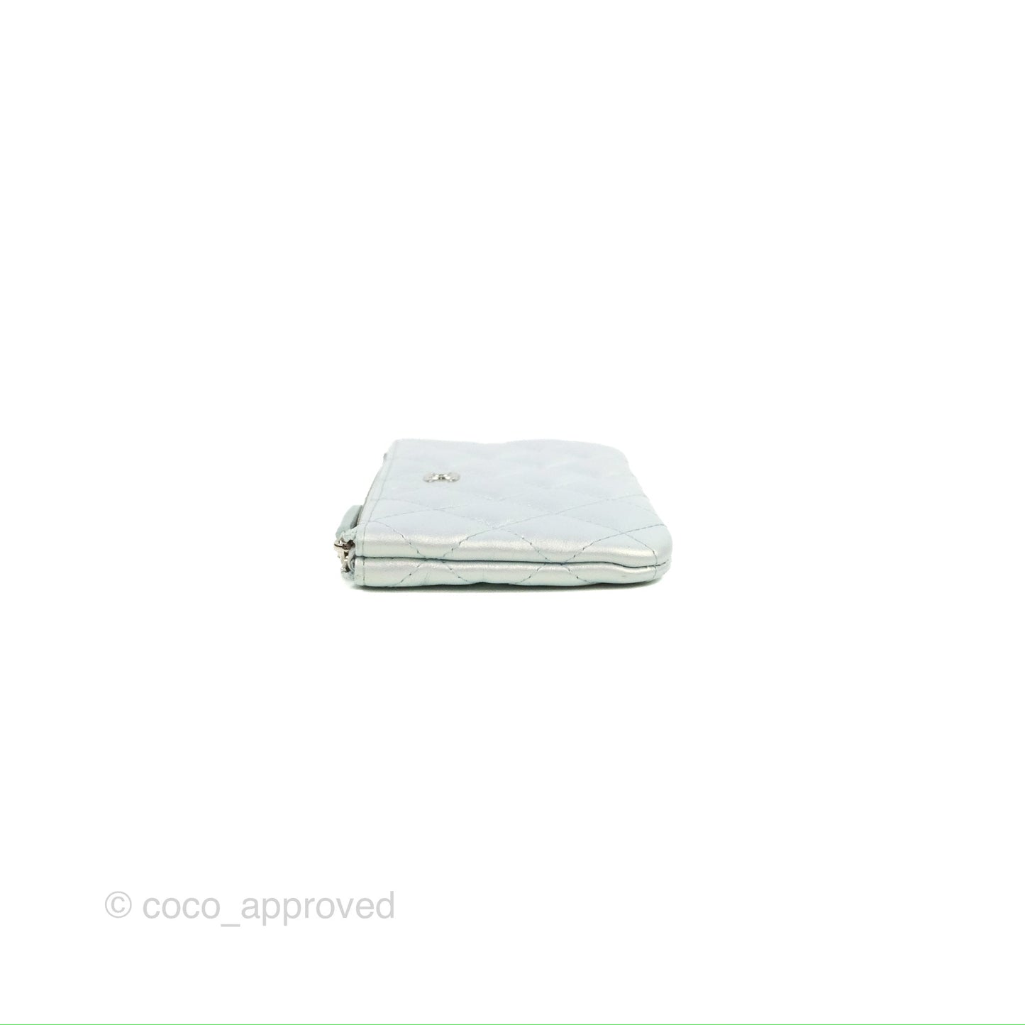 Chanel Quilted Mini O Case Iridescent Icy Blue Calfskin Silver Hardware